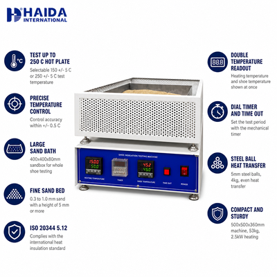 Probador de aislamiento térmico para calzado HAIDA, máquina de prueba de aislamiento térmico para calzado completo, equipo de prueba de calzado ISO 20344 5.12