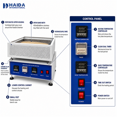 Probador de aislamiento térmico para calzado HAIDA, máquina de prueba de aislamiento térmico para calzado completo, equipo de prueba de calzado ISO 20344 5.12